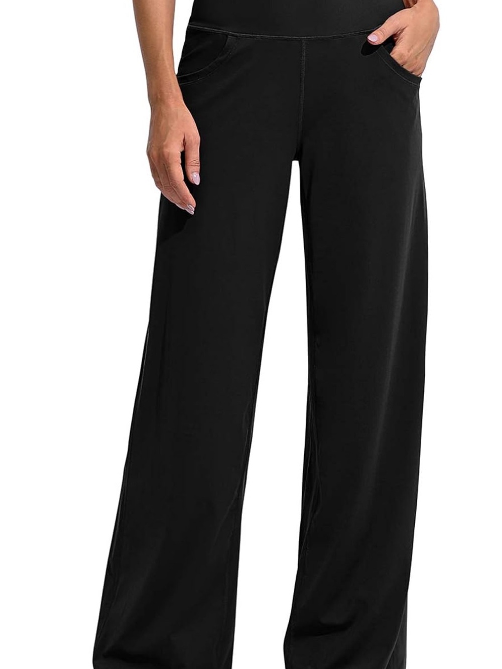 Amazon Black Wide-Leg Pull-On Ankle Pants with Pockets